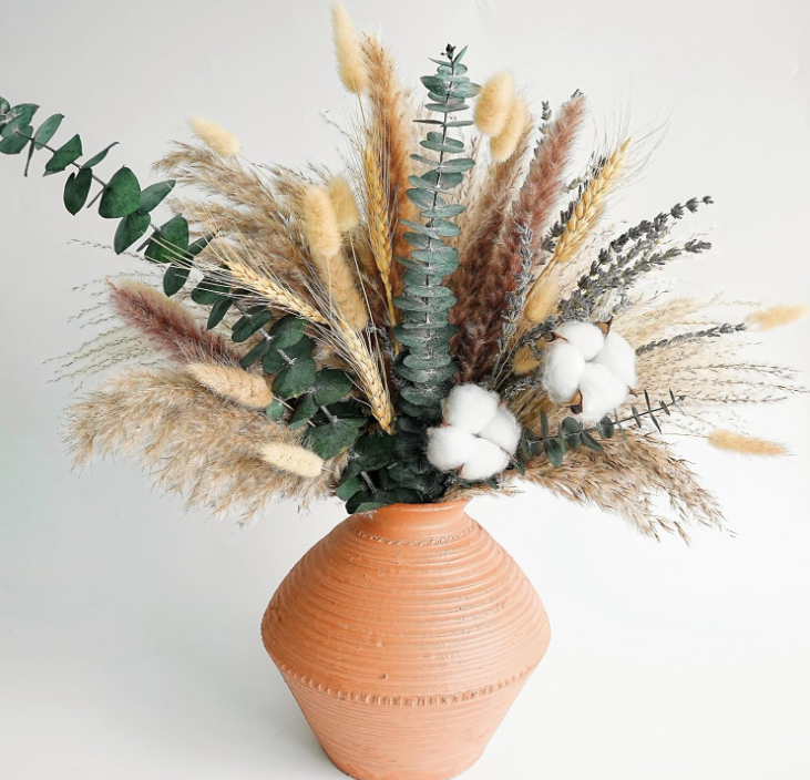 Ramo de flores secas con talde de algodón, eucalipto y Pampas - centro de mesa rúsde Boho para la decoración de boda, granja y casa