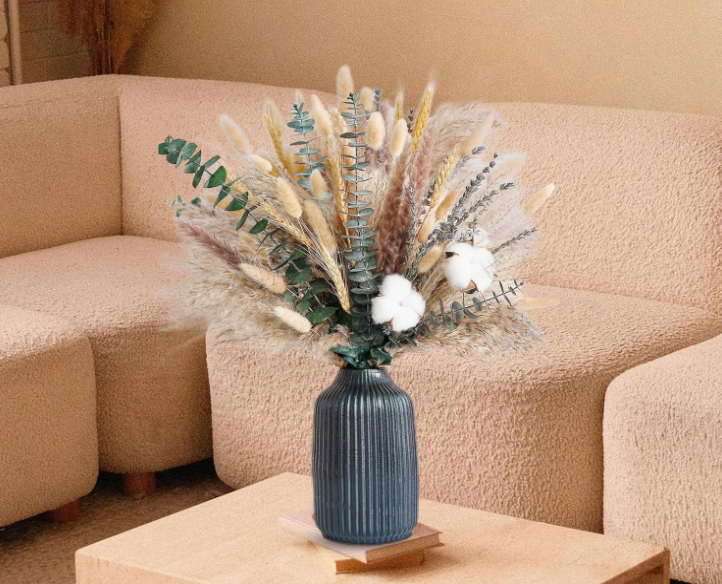 Ramo de flores secas con talde de algodón, eucalipto y Pampas - centro de mesa rúsde Boho para la decoración de boda, granja y casa